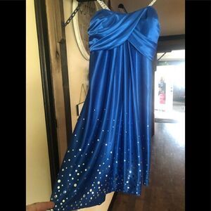 Wendye C Jump Apparel blue dress 27 inches long with sequins and balloon bottom